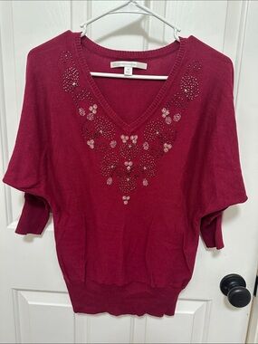0147 LC Lauren Conrad Berry V-Neck Embellished Sweater size XS